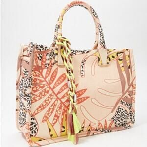 Vince Camuto Orla Oversized Canvas Tote in Tropical Leaf & Leopard Print -NWT